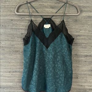 Zadig & Voltaire Teal Lace Trim Cami Top